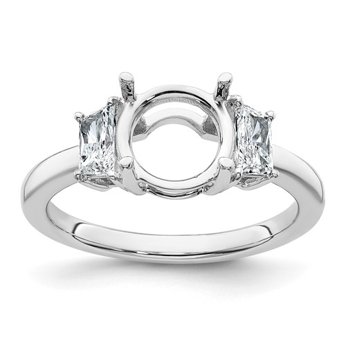 14K White Gold 0.50 Carat Lab Grown Diamond VS+ F+ Trapezoid Sidestones Holds 2 Carat Round Center Semi Mount Engagement Ring