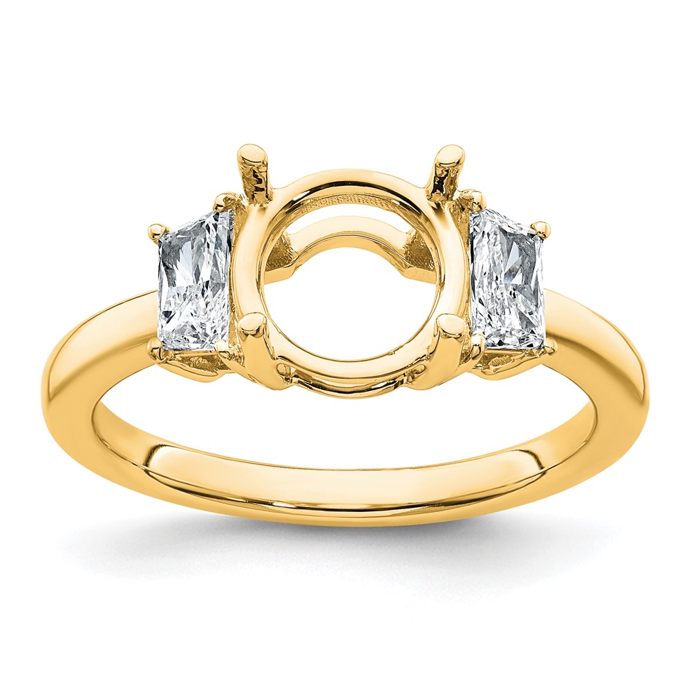 14K Yellow Gold 0.50 Carat Lab Grown Diamond VS+ F+ Trapezoid Sidestones Holds 2 Carat Center Round Semi Mount Engagement Ring