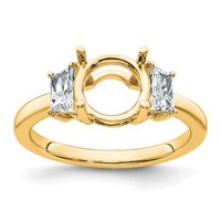 14K Yellow Gold 0.50 Carat Lab Grown Diamond VS+ F+ Trapezoid Sidestones Holds 2 Carat Center Round Semi Mount Engagement Ring view 1