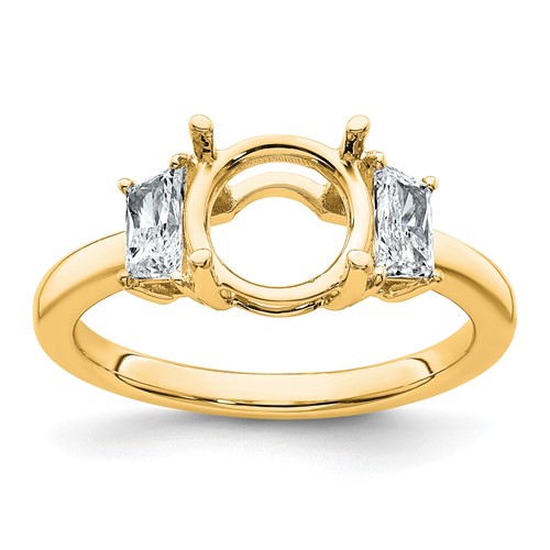 14K Yellow Gold 0.50 Carat Lab Grown Diamond VS+ F+ Trapezoid Sidestones Holds 2 Carat Center Round Semi Mount Engagement Ring