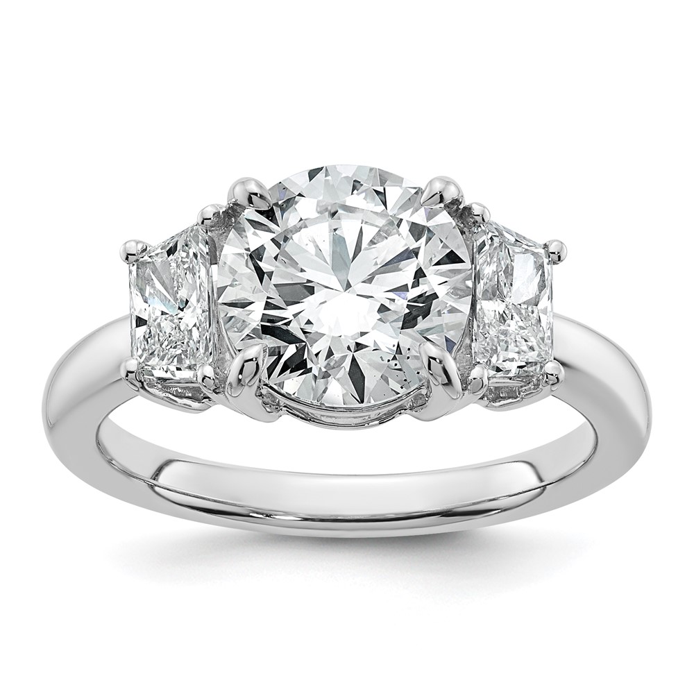14K White Gold 3.50 Carat Lab Grown Diamond VS+ F+ Trapezoid Sidestones Complete Engagement Ring