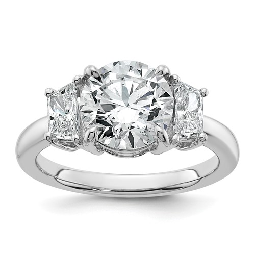 14K White Gold 3.50 Carat Lab Grown Diamond VS+ F+ Trapezoid Sidestones Complete Engagement Ring