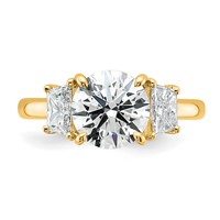 14K Yellow Gold 3.50 Carat Lab Grown Diamond VS+ F+ Round Ring with Trapezoid Sidestones Complete Engagement view 4