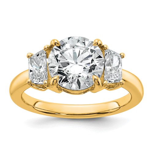 14K Yellow Gold 3.50 Carat Lab Grown Diamond VS+ F+ Round Ring with Trapezoid Sidestones Complete Engagement