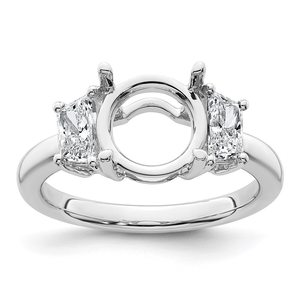 14K White Gold 0.75 Carat Lab Grown Diamond VS+ F+ Trapezoid Sidestones Holds 2.50 Carat Center Round Semi Mount Engagement Ring