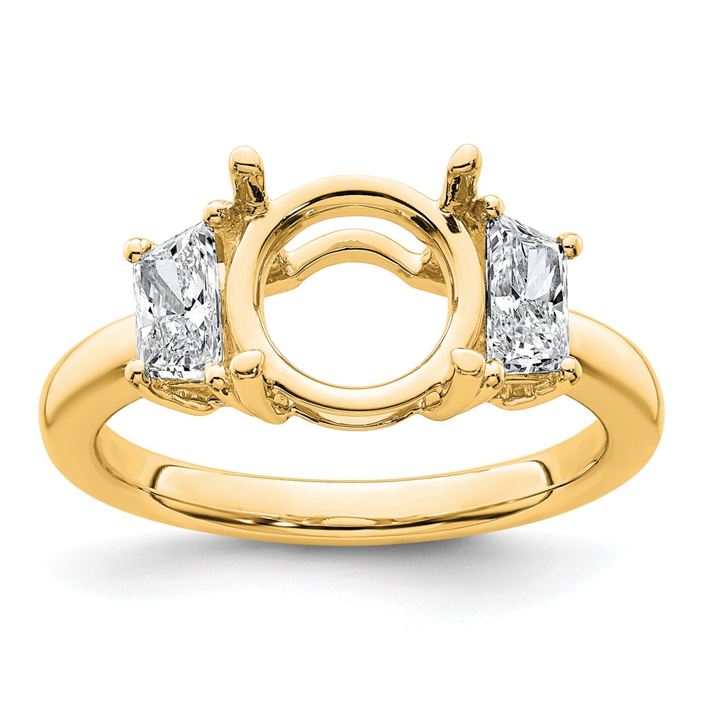 14K Yellow Gold 0.75 Carat Lab Grown Diamond VS+ F+ Trapezoid Sidestones Holds 2.50 Carat Center Round Semi Mount Engagement Ring