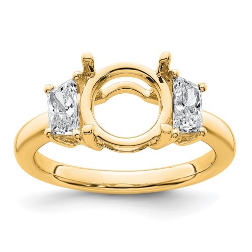 14K Yellow Gold 0.75 Carat Lab Grown Diamond VS+ F+ Trapezoid Sidestones Holds 2.50 Carat Center Round Semi Mount Engagement Ring
