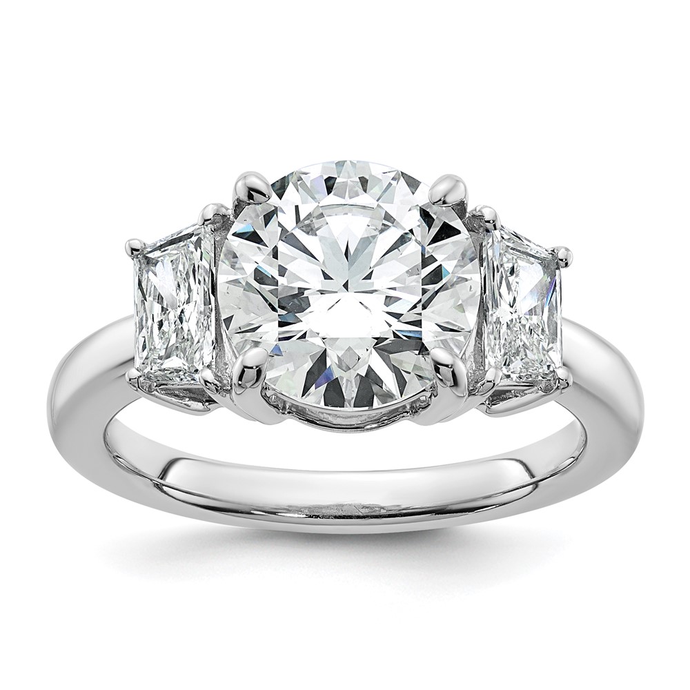 14K White Gold 3.75 Carat Certified Lab Grown Diamond VS+ F+ Trapezoid Sidestones Complete Engagement Ring