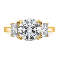 14K Yellow Gold 3.75 Carat Lab Grown Diamond VS+ F+ Round Ring with Trapezoid Sidestones Complete Engagement view 4