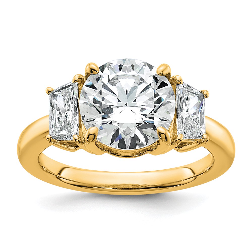 14K Yellow Gold 3.75 Carat Lab Grown Diamond VS+ F+ Round Ring with Trapezoid Sidestones Complete Engagement