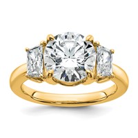 14K Yellow Gold 3.75 Carat Lab Grown Diamond VS+ F+ Round Ring with Trapezoid Sidestones Complete Engagement view 1