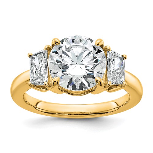 14K Yellow Gold 3.75 Carat Certified Lab Grown Diamond VS+ F+ Round Ring with Trapezoid Sidestones Complete Engagement