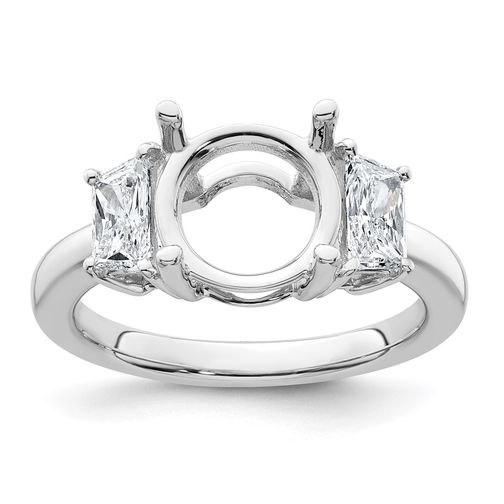 14K White Gold 0.75 Carat Lab Grown Diamond VS+ F+ Trapezoid Sidestones Holds 3 Carat Center Round Semi Mount Engagement Ring