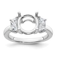 14K White Gold 0.75 Carat Lab Grown Diamond VS+ F+ Trapezoid Sidestones Holds 3 Carat Center Round Semi Mount Engagement Ring view 1