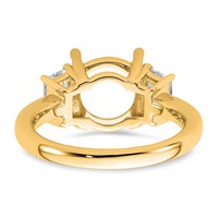 14K Yellow Gold 0.75 Carat Lab Grown Diamond VS+ F+ Trapezoid Sidestones Holds 3 Carat Center Round Semi Mount Engagement Ring view 3
