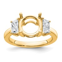 14K Yellow Gold 0.75 Carat Lab Grown Diamond VS+ F+ Trapezoid Sidestones Holds 3 Carat Center Round Semi Mount Engagement Ring view 1