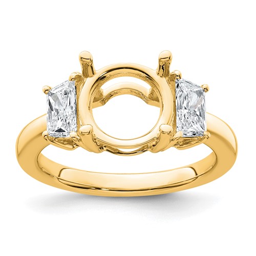14K Yellow Gold 0.75 Carat Lab Grown Diamond VS+ F+ Trapezoid Sidestones Holds 3 Carat Center Round Semi Mount Engagement Ring