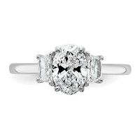 14K White Gold 1.38 Carat Certified Lab Grown Diamond VS+ F+ Oval and Trapezoid Complete Three Stone Engagement Ring view 4