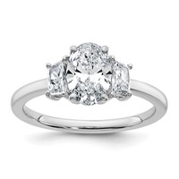 14K White Gold 1.38 Carat Certified Lab Grown Diamond VS+ F+ Oval and Trapezoid Complete Three Stone Engagement Ring view 1