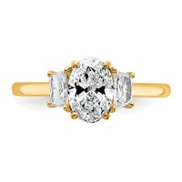 14K Yellow Gold 1.38 Carat Certified Lab Grown Diamond VS+ F+ Oval and Trapezoid Complete Three Stone Engagement Ring view 4