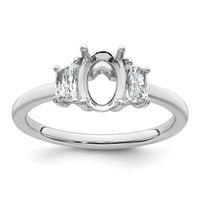 14K White Gold 0.38 Carat Lab Grown Diamond VS+ F+ Trapezoid 1 Carat Oval Semi Mount Three Stone Engagement Ring view 1