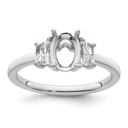 14K White Gold 0.38 Carat Lab Grown Diamond VS+ F+ Trapezoid 1 Carat Oval Semi Mount Three Stone Engagement Ring