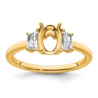 14K Yellow Gold 0.38 Carat Lab Grown Diamond VS+ F+ Trapezoid 1 Carat Oval Semi Mount Three Stone Engagement Ring view 1