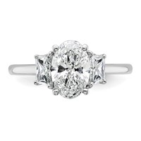 14K White Gold 2 Carat Certified Lab Grown Diamond VS+ F+ Oval and Trapezoid Complete Three Stone Engagement Ring view 4