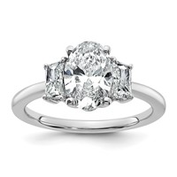 14K White Gold 2 Carat Certified Lab Grown Diamond VS+ F+ Oval and Trapezoid Complete Three Stone Engagement Ring view 1