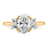 14K Yellow Gold 2 Carat Certified Lab Grown Diamond VS+ F+ Oval and Trapezoid Complete Three Stone Engagement Ring view 4