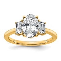 14K Yellow Gold 2 Carat Certified Lab Grown Diamond VS+ F+ Oval and Trapezoid Complete Three Stone Engagement Ring view 1