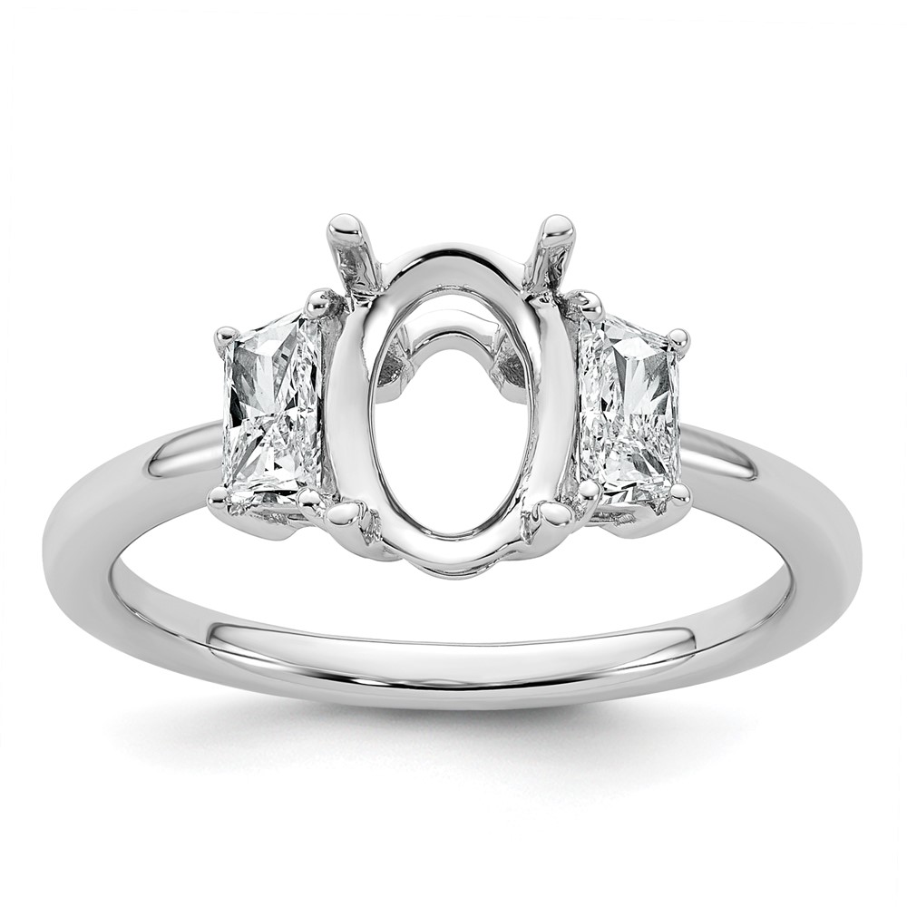 14K White Gold 0.50 Carat Lab Grown Diamond VS+ F+ Trapezoid 1.50 Carat Oval Semi Mount Three Stone Engagement Ring