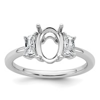 14K White Gold 0.50 Carat Lab Grown Diamond VS+ F+ Trapezoid 1.50 Carat Oval Semi Mount Three Stone Engagement Ring view 1