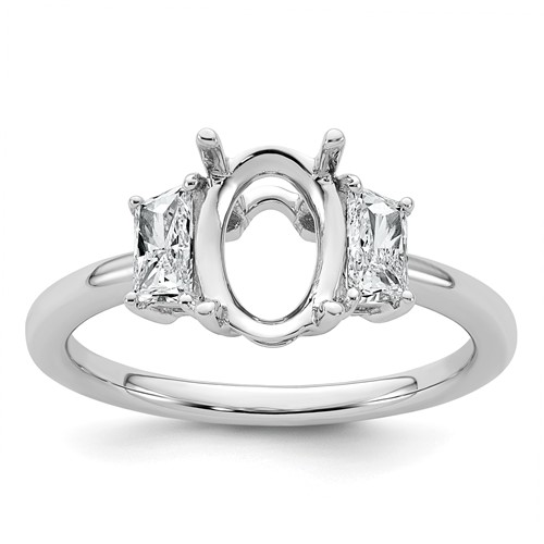 14K White Gold 0.50 Carat Lab Grown Diamond VS+ F+ Trapezoid 1.50 Carat Oval Semi Mount Three Stone Engagement Ring