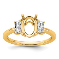 14K Yellow Gold 0.50 Carat Lab Grown Diamond VS+ F+ Trapezoid 1.50 Carat Oval Semi Mount Three Stone Engagement Ring view 1