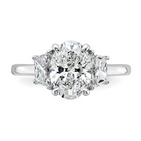 14K White Gold 2.75 Carat Certified Lab Grown Diamond VS+ F+ Oval and Trapezoid Complete Three Stone Engagement Ring view 4