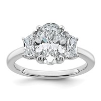 14K White Gold 2.75 Carat Certified Lab Grown Diamond VS+ F+ Oval and Trapezoid Complete Three Stone Engagement Ring view 1