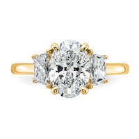 14K Yellow Gold 2.75 Carat Certified Lab Grown Diamond VS+ F+ Oval and Trapezoid Complete Three Stone Engagement Ring view 4