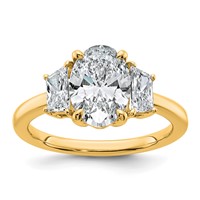 14K Yellow Gold 2.75 Carat Certified Lab Grown Diamond VS+ F+ Oval and Trapezoid Complete Three Stone Engagement Ring view 1