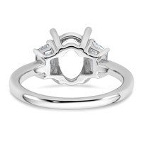14K White Gold 0.75 Carat Lab Grown Diamond VS+ F+ Trapezoid 2 Carat Oval Semi Mount Three Stone Engagement Ring view 3