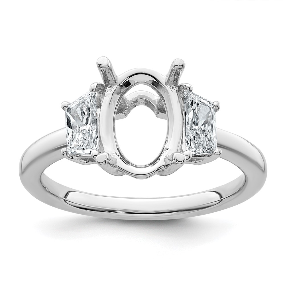 14K White Gold 0.75 Carat Lab Grown Diamond VS+ F+ Trapezoid 2 Carat Oval Semi Mount Three Stone Engagement Ring