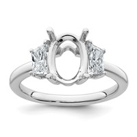 14K White Gold 0.75 Carat Lab Grown Diamond VS+ F+ Trapezoid 2 Carat Oval Semi Mount Three Stone Engagement Ring view 1