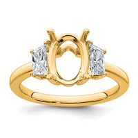 14K Yellow Gold 0.75 Carat Lab Grown Diamond VS+ F+ Trapezoid 2 Carat Oval Semi Mount Three Stone Engagement Ring view 1