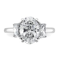 14K White Gold 3.33 Carat Certified Lab Grown Diamond VS+ F+ Oval and Trapezoid Complete Three Stone Engagement Ring view 4