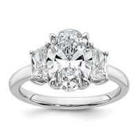 14K White Gold 3.33 Carat Certified Lab Grown Diamond VS+ F+ Oval and Trapezoid Complete Three Stone Engagement Ring view 1