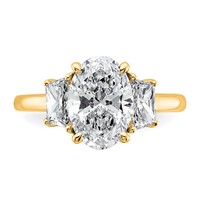 14K Yellow Gold 3.33 Carat Certified Lab Grown Diamond VS+ F+ Oval and Trapezoid Complete Three Stone Engagement Ring view 4