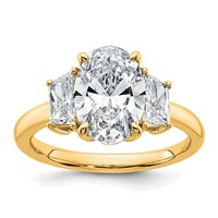 14K Yellow Gold 3.33 Carat Certified Lab Grown Diamond VS+ F+ Oval and Trapezoid Complete Three Stone Engagement Ring view 1