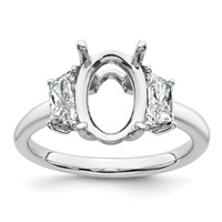 14K White Gold 0.75 Carat Lab Grown Diamond VS+ F+ Trapezoid 2.50 Carat Oval Semi Mount Three Stone Engagement Ring view 1