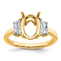 14K Yellow Gold 0.75 Carat Lab Grown Diamond VS+ F+ Trapezoid 2.50 Carat Oval Semi Mount Three Stone Engagement Ring view 1
