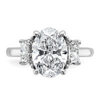 14K White Gold 4 Carat Certified Lab Grown Diamond VS+ F+ Oval and Trapezoid Complete Three Stone Engagement Ring view 4